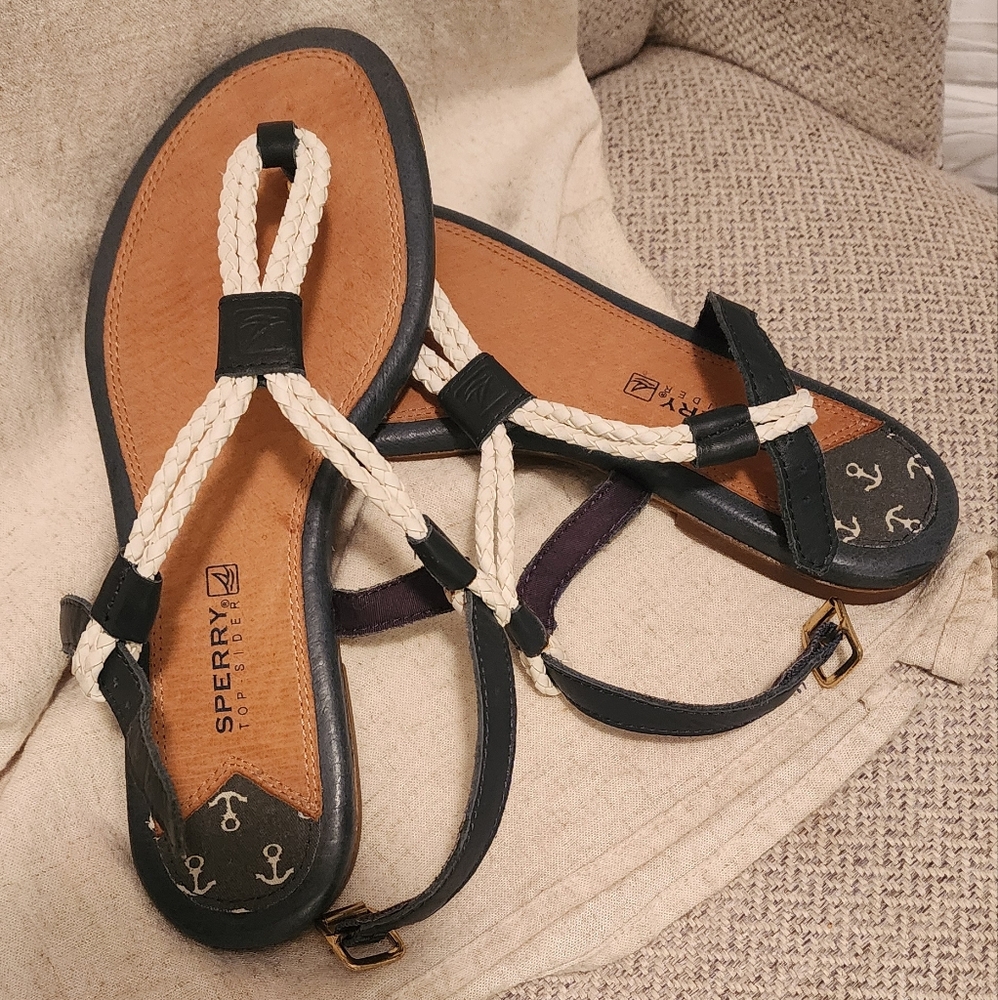 Sperry Topsider sandals,sz6 1/2, navy and white,like new